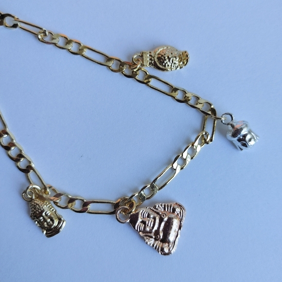 Tricolor Gold Filled Buddha Charm Ankle Bracelet - Picture 2 of 4
